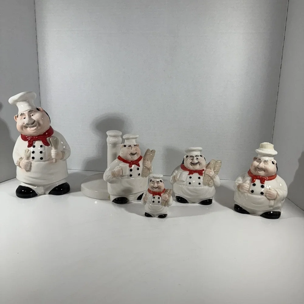 Italian Fat Chef 3D Ceramic Lot of 5 Pieces | Towel,‎ Utensil, Soap, Sponge READ